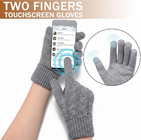 Winter Warm Fleece Lined Gloves for Women, Thermal Wool Cable Knit Gloves for Cold Weather, Touchscreen Fingers Folding Cuffs in Kuwait