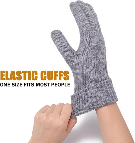 Winter Warm Fleece Lined Gloves for Women, Thermal Wool Cable Knit Gloves for Cold Weather, Touchscreen Fingers Folding Cuffs in Kuwait
