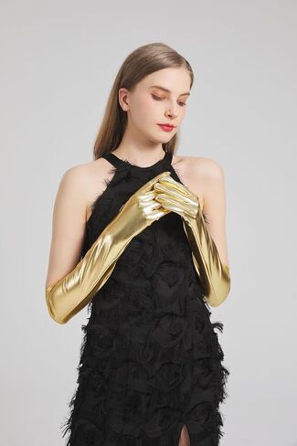 Long Metallic Gloves Costume Women Elbow Length Opera Halloween Cosplay 1920s Great Gatsby Formal Evening Dress up in Saudi Arabia