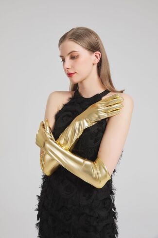 Long Metallic Gloves Costume Women Elbow Length Opera Halloween Cosplay 1920s Great Gatsby Formal Evening Dress up in Saudi Arabia