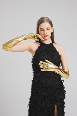 Long Metallic Gloves Costume Women Elbow Length Opera Halloween Cosplay 1920s Great Gatsby Formal Evening Dress up in Saudi Arabia