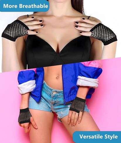 12 Pairs Fishnet Gloves Fingerless for Women - Stretchy Mesh Glove 80s Party Accessories, Breathable Black Fish Net Gloves for Cosplay, Halloween, Concerts in Saudi Arabia