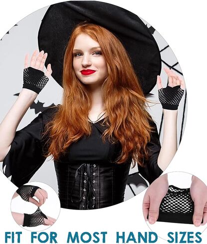 12 Pairs Fishnet Gloves Fingerless for Women - Stretchy Mesh Glove 80s Party Accessories, Breathable Black Fish Net Gloves for Cosplay, Halloween, Concerts in Saudi Arabia