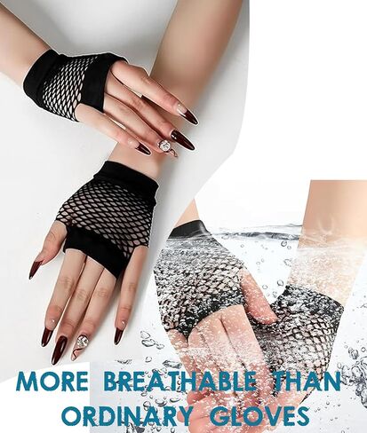 12 Pairs Fishnet Gloves Fingerless for Women - Stretchy Mesh Glove 80s Party Accessories, Breathable Black Fish Net Gloves for Cosplay, Halloween, Concerts in Saudi Arabia