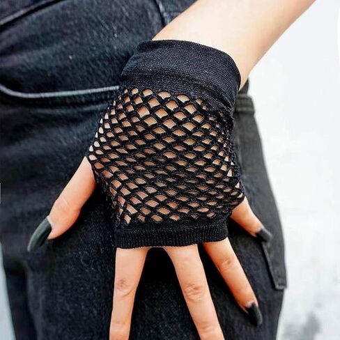 12 Pairs Fishnet Gloves Fingerless for Women - Stretchy Mesh Glove 80s Party Accessories, Breathable Black Fish Net Gloves for Cosplay, Halloween, Concerts in Saudi Arabia