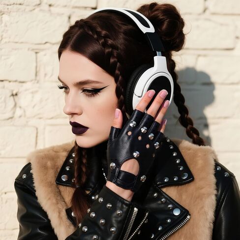 2 Pairs Steampunk Gloves, Biker Glove Biker Gloves for Women Black Leather Gothic Fingerless Rivet Motorcycle Accessories Rocker Costume for Men Guitar Retro Punk Style Fashion Women in Kuwait