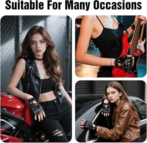 2 Pairs Steampunk Gloves, Biker Glove Biker Gloves for Women Black Leather Gothic Fingerless Rivet Motorcycle Accessories Rocker Costume for Men Guitar Retro Punk Style Fashion Women in Kuwait