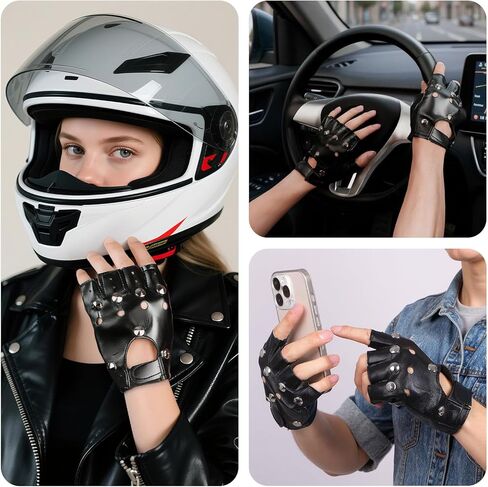 2 Pairs Steampunk Gloves, Biker Glove Biker Gloves for Women Black Leather Gothic Fingerless Rivet Motorcycle Accessories Rocker Costume for Men Guitar Retro Punk Style Fashion Women in Kuwait