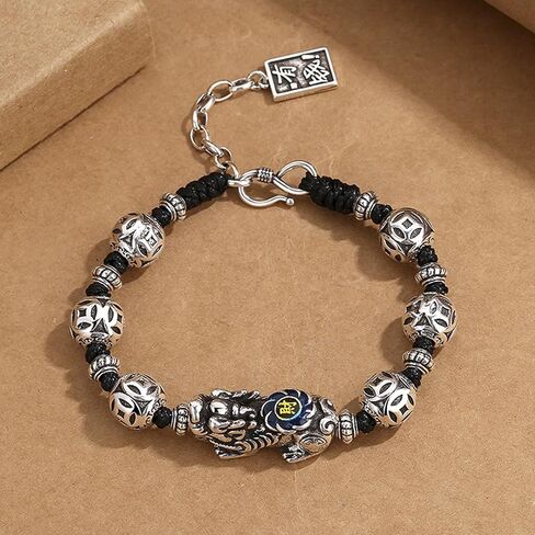 Pi Xiu Bracelet, Feng Shui Bracelet, Hand Carved Adjustable Vintage 990 Sterling Silver Punk Cool Animal Luck Bracelets for Wealth Peace and Protection, Lucky Fengshui Bracelets in Saudi Arabia