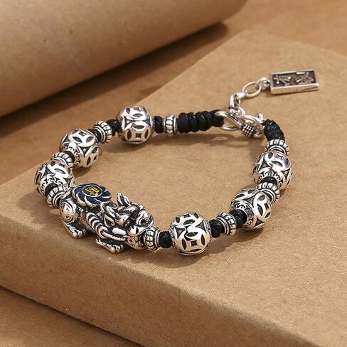 Pi Xiu Bracelet, Feng Shui Bracelet, Hand Carved Adjustable Vintage 990 Sterling Silver Punk Cool Animal Luck Bracelets for Wealth Peace and Protection, Lucky Fengshui Bracelets in Saudi Arabia