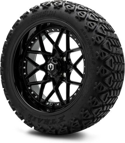MODZ® Formula Chrome 15" Golf Cart Wheels and Arisun X-Trail (23x10-15) DOT All-Terrain Golf Cart Tires Combo - Set of 4 in Saudi Arabia