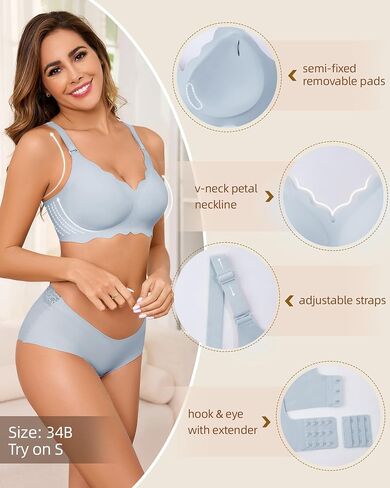 Seamless Bras for Women No Underwire Push Up Bra Full Coverage V-Neck Wirefree Bralettes Soft T-Shirt Everyday Bra in Saudi Arabia
