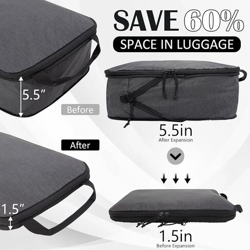 Compression Packing Cubes for Travel Accessories, 2 Set Compression Bags Travel Cubes for Packing Suitcase Luggage Organizer Bags Set, Black in Saudi Arabia