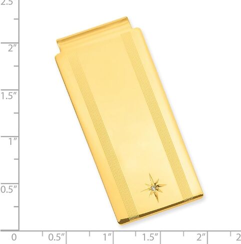 Gold Plated Solid Polished and satin Engravable (front only) Star Cut .001ct Diamond Hinged Money Clip 50x25mm Wide-Money-Clip for Men in Saudi Arabia