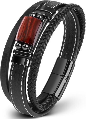 Tiger Eye Black Leather Bracelet عتيقة مجوهرات أحجار أحجار خودي in Kuwait