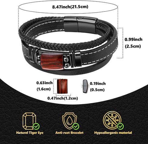 Tiger Eye Black Leather Bracelet عتيقة مجوهرات أحجار أحجار خودي in Kuwait