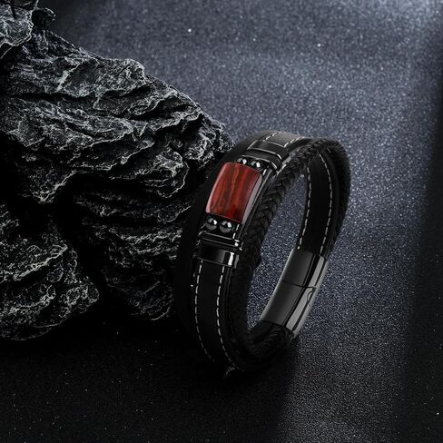 Tiger Eye Black Leather Bracelet عتيقة مجوهرات أحجار أحجار خودي in Kuwait