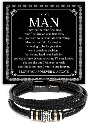 To My Man – Braided Leather & Stainless Steel Bracelet with Heartfelt ‘Love You Forever’ - Elegant Gift Box Included, Gift from Girlfriend or Wife for Husband, Boyfriend, or Brother in Saudi Arabia