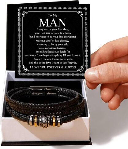 To My Man – Braided Leather & Stainless Steel Bracelet with Heartfelt ‘Love You Forever’ - Elegant Gift Box Included, Gift from Girlfriend or Wife for Husband, Boyfriend, or Brother in Saudi Arabia