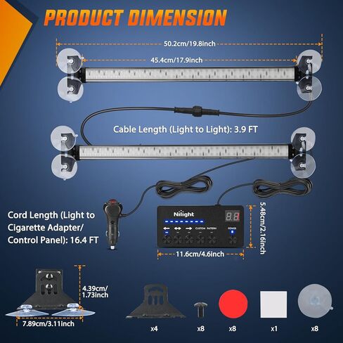 Nilight 144 LED Strobe Traffic Advisor Light Bar Red White with Controller 2 in 1 Automotive Emergency Warning Flashing Police Windshield Lights Bars for Cars Tow Plow Trucks Construction Vehicles in Saudi Arabia