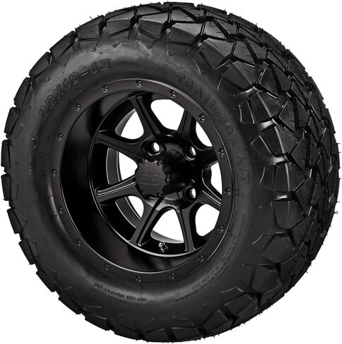 RM Cart - 12" Azusa Black/Machined on 22x10-12 Trail Fox A/T Tires (Set of 4), Fits Club Car & EZGo carts, Golf Cart Tires and Wheels Combo, Can be Used on Lawn Mowers and ATV's in Saudi Arabia
