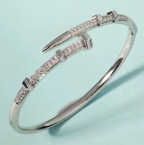 Classic Nail Design Cuff Bracelet for Women, Zircon Accent, 6.7 inch / 17 cm Jewelry Gift in Saudi Arabia