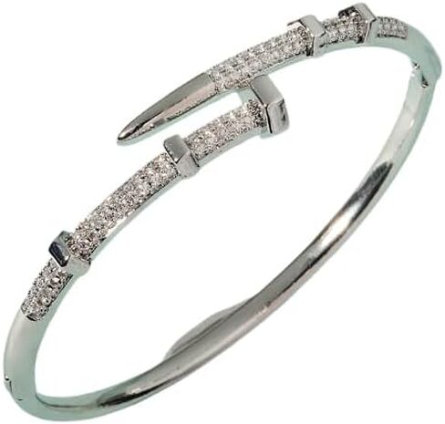 Classic Nail Design Cuff Bracelet for Women, Zircon Accent, 6.7 inch / 17 cm Jewelry Gift in Saudi Arabia