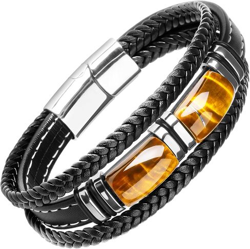 Tiger Eye Black Leather Bracelet عتيقة مجوهرات أحجار أحجار خودي in Kuwait
