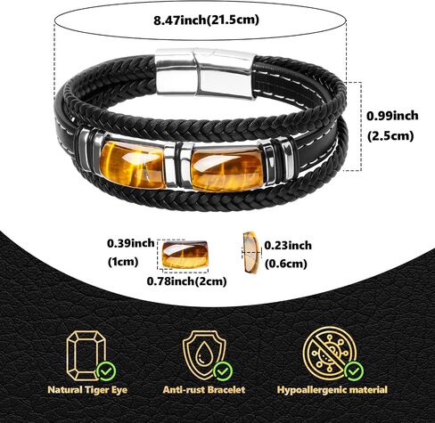 Tiger Eye Black Leather Bracelet عتيقة مجوهرات أحجار أحجار خودي in Kuwait