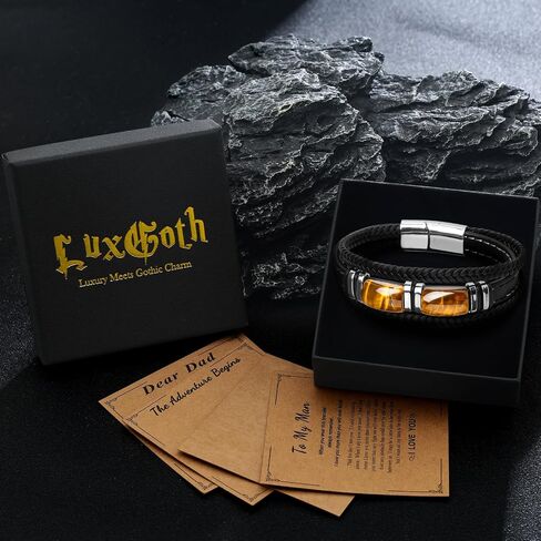 Tiger Eye Black Leather Bracelet عتيقة مجوهرات أحجار أحجار خودي in Kuwait