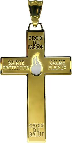 18k Gold plated Catholic Marie Julie Jahenny of Benediction with Protection Cross of Forgiveness with White Enamel Flame,Holy Cross of Pardon , Stainless Steel Crucifix End Times Pendant,cruz del perdón,cruz del perdón en acero inoxidable in Saudi Arabia