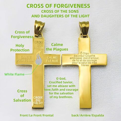18k Gold plated Catholic Marie Julie Jahenny of Benediction with Protection Cross of Forgiveness with White Enamel Flame,Holy Cross of Pardon , Stainless Steel Crucifix End Times Pendant,cruz del perdón,cruz del perdón en acero inoxidable in Saudi Arabia