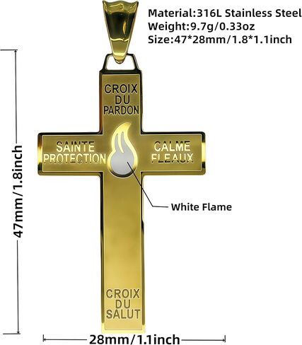 18k Gold plated Catholic Marie Julie Jahenny of Benediction with Protection Cross of Forgiveness with White Enamel Flame,Holy Cross of Pardon , Stainless Steel Crucifix End Times Pendant,cruz del perdón,cruz del perdón en acero inoxidable in Saudi Arabia