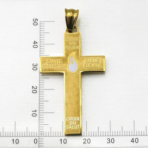 18k Gold plated Catholic Marie Julie Jahenny of Benediction with Protection Cross of Forgiveness with White Enamel Flame,Holy Cross of Pardon , Stainless Steel Crucifix End Times Pendant,cruz del perdón,cruz del perdón en acero inoxidable in Saudi Arabia