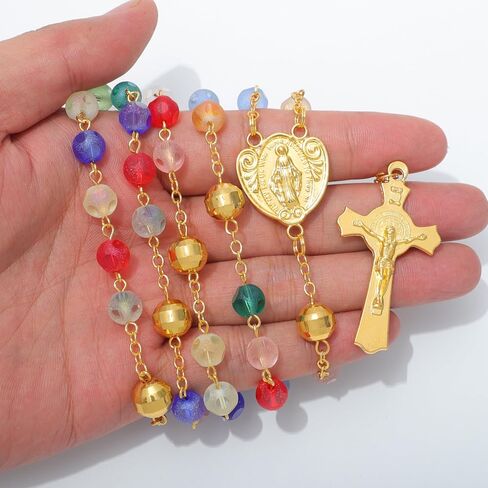 Komi Gemstone حبات المسبحة الكاثوليكية للنساء 18K الذهب مطلي بالخرز حبات القلادة المسيحية الكاثوليكية in Kuwait