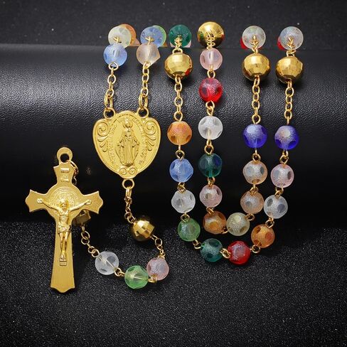 Komi Gemstone حبات المسبحة الكاثوليكية للنساء 18K الذهب مطلي بالخرز حبات القلادة المسيحية الكاثوليكية in Kuwait