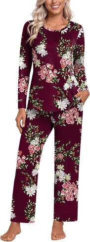 Anyhold Women's Fall 2 Piece Pajama Sets, Long Sleeve Lounge Sleepwear Ladies Pjs Sets with Pockets in Kuwait