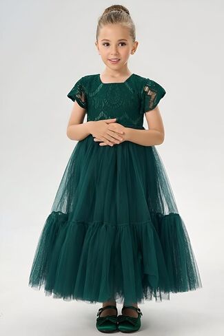 2Bunnies Girl Orchid Lace Flutter Sleeve A-Line Swirly Ruffle Tulle Communion Rustic Boho Flower Girl Dress in Kuwait