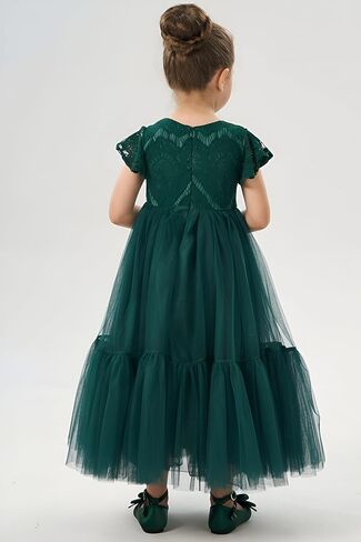 2Bunnies Girl Orchid Lace Flutter Sleeve A-Line Swirly Ruffle Tulle Communion Rustic Boho Flower Girl Dress in Kuwait