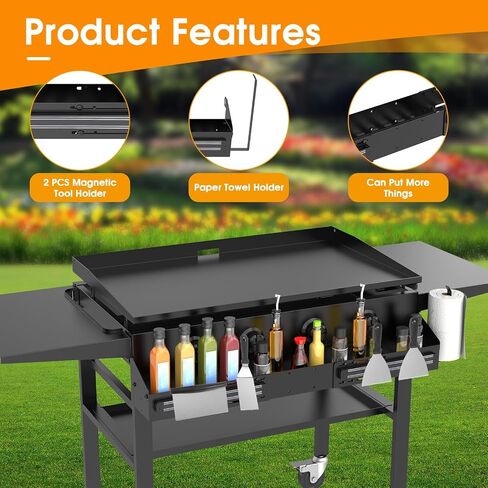 Universal Front Griddle Caddy for Blackstone 28" & 36" Griddles, Front Tool/Bottle Shelf with 2PCS Magnetic Tool Holder & Paper Towel Holder for Blackstone Griddle, Space Saving Storage Caddy in Saudi Arabia