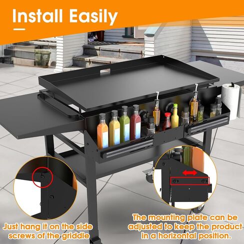 Universal Front Griddle Caddy for Blackstone 28" & 36" Griddles, Front Tool/Bottle Shelf with 2PCS Magnetic Tool Holder & Paper Towel Holder for Blackstone Griddle, Space Saving Storage Caddy in Saudi Arabia