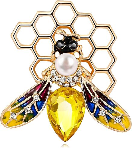 كريستلاند - دبوس بروش كلاسيكي لطيف على شكل نحلة العسل مع كريستال ومينا، بروش للحيوانات الاليفة بلون ذهبي in Kuwait