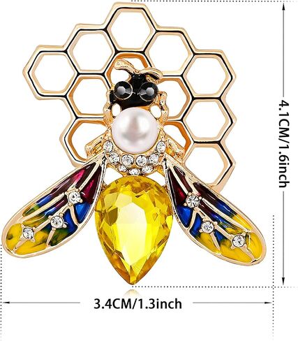 كريستلاند - دبوس بروش كلاسيكي لطيف على شكل نحلة العسل مع كريستال ومينا، بروش للحيوانات الاليفة بلون ذهبي in Kuwait