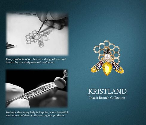 كريستلاند - دبوس بروش كلاسيكي لطيف على شكل نحلة العسل مع كريستال ومينا، بروش للحيوانات الاليفة بلون ذهبي in Kuwait