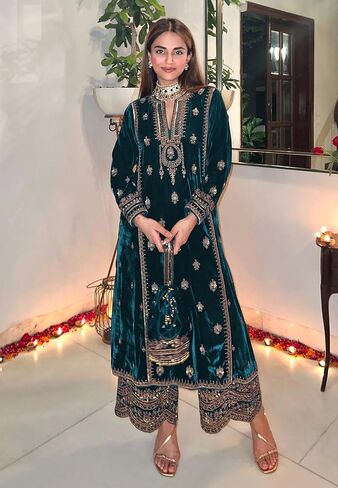GRC Women's Salwar Kameez Straight Suit Viscos Velvet Traditional Indian Pakistani Ready To Wear Dress in Kuwait