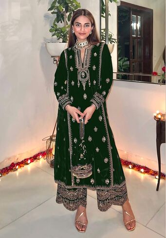 GRC Women's Salwar Kameez Straight Suit Viscos Velvet Traditional Indian Pakistani Ready To Wear Dress in Kuwait