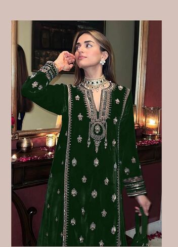GRC Women's Salwar Kameez Straight Suit Viscos Velvet Traditional Indian Pakistani Ready To Wear Dress in Kuwait