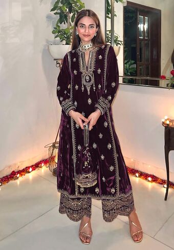 GRC Women's Salwar Kameez Straight Suit Viscos Velvet Traditional Indian Pakistani Ready To Wear Dress in Kuwait
