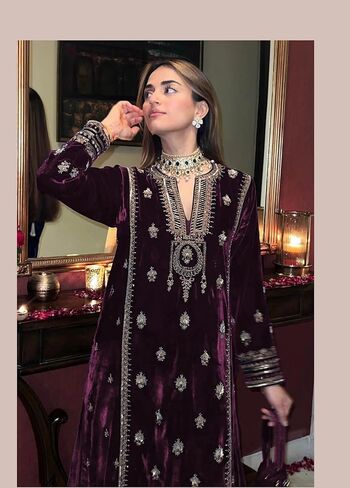 GRC Women's Salwar Kameez Straight Suit Viscos Velvet Traditional Indian Pakistani Ready To Wear Dress in Kuwait
