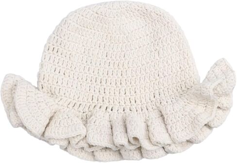 Women Crochet Bucket Hat Cute Winter Ruffled Brim Floppy Cap Handmade Knit Cloche Hats in Saudi Arabia